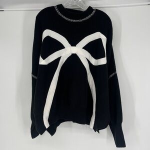 Tricia Fix x Free People Black Knit Exploded Bow Crew Neck Oversized Sweater M